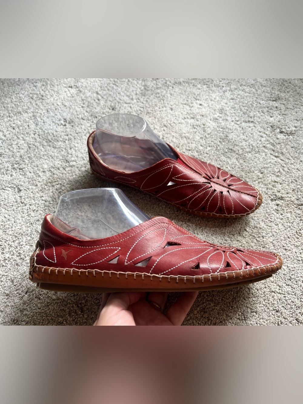 Pikolinos Jerez Size 41 Loafers Black Leather Floral Cutout Slip On Shoes Flats